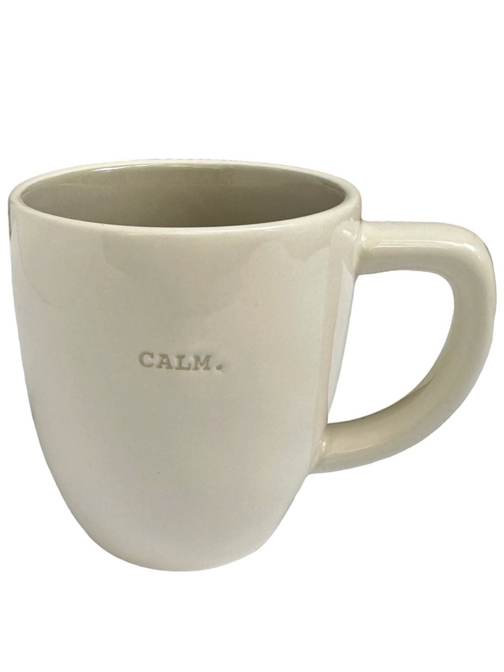 Rae Dunn CALM Mug White with Gray Letters and Interior Dimples NWT 2017 OG